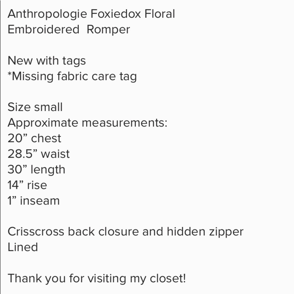 Anthropology Foxidox white floral romper - Picture 4 of 9